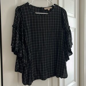 Loft Black and White Checkered Blouse